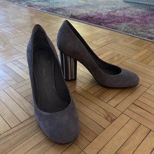 Ferragamo gray suede heels in size 5